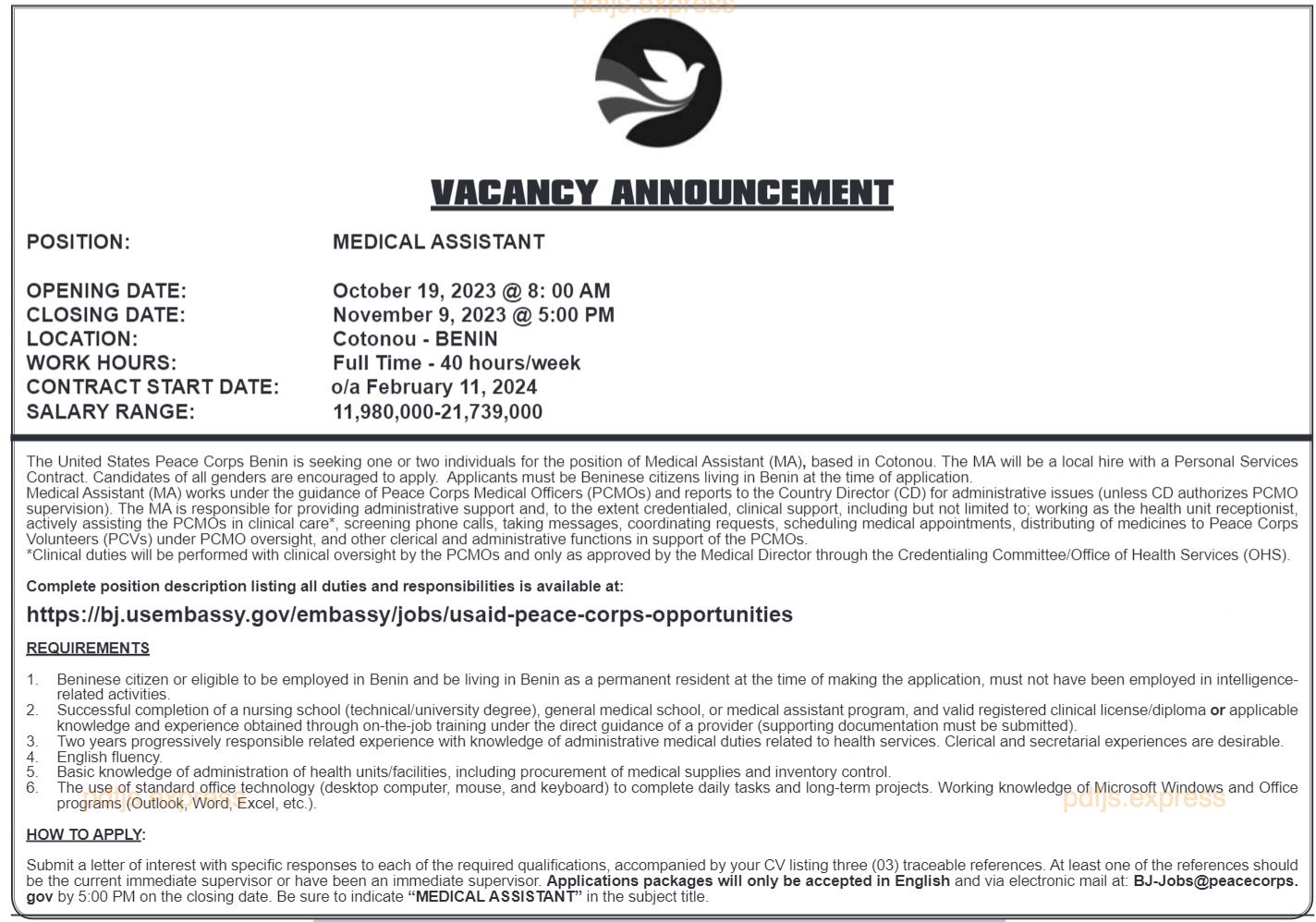 Recrutement de 01 Medical Assistant